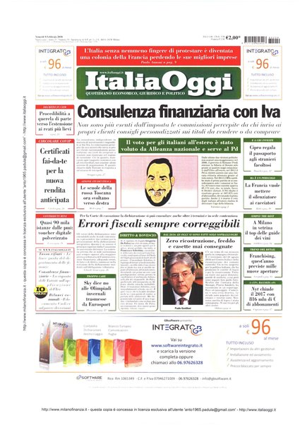 Italia oggi : quotidiano di economia finanza e politica